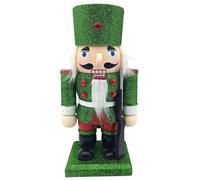 (18cm high,LL0029)Wooden red, green and emerald dusted chunky nutcracker traditional nut soldier for Christmas decoration on shelf or table