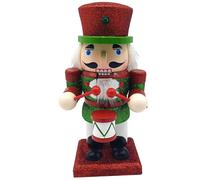 (18cm high,LL0030)Wooden red, green and emerald dusted chunky nutcracker traditional nut soldier for Christmas decoration on shelf or table