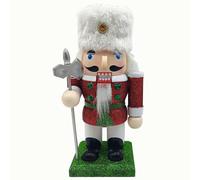 (18cm high,LL0031)Wooden red, green and emerald dusted chunky nutcracker traditional nut soldier for Christmas decoration on shelf or table