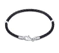 18cm nero intrecciato bracciale in pelle con 925 argento aragosta chiusura, tessuto braccialetto in pelle misura Pandora Charms Perline, per fare San Valentino Perline Bracciale Bracciali