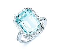 18ct Oro Bianco Diamante 0.40ct & Acquamarina 6.25ct Anello