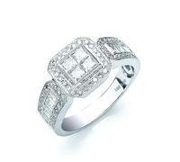 18ct Oro Bianco Taglio Princess Brillante & Baguette Anello Diamante 1.00ct G/