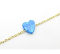 18k Oro Argento Sterling Blu Opale Forma Cuore Taglio Fuori Caviglia Bracciale