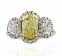 18k Oro Bianco GIA Decorato Giallo 3.94 Carato Cuscino Anello di Fidanzamento