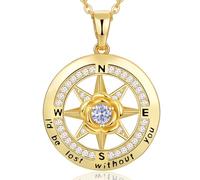 18K Plated Compass Necklace for Women, Gifts for Wife Anniversary, Birthstone Jewelry Gifts for Woman Her Girlfriend Mom Birthday Christmas Valentines Mothers Day, I'd be Lost Without You