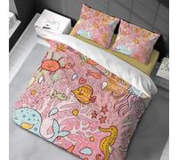 18meng Art Biancheria da letto a tema oceano, 90 x 190 cm, per bambini, ragazzi, ragazze, giovani, animati, oceano, animale, granchio, medusa, copripiumino rosa, camera da letto, decorazione