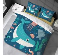 18meng Art Biancheria da letto a tema oceano, 90 x 190 cm, per bambini, ragazzi, ragazze, giovani, animati, oceano, animali, balene, copripiumino, colore blu, decorazione per camera da letto,