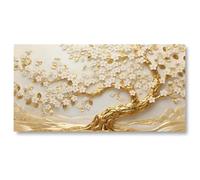 18meng Art Grande quadro su tela, moderno, bianco, oro, XXL, fiori astratti su tela, decorazione da parete, per soggiorno, camera da letto, 200 x 100 cm, senza cornice