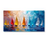 18meng Art Quadro astratto, 200 x 100 cm, 1 pezzo, stampa artistica da parete, stampa artistica su tela, colore blu, rosso, barche a vela, poster artistico, per soggiorno, camera da letto, decorazione