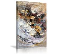 18meng Art Quadro astratto grande su tela, bianco, marrone, colorato, minimalista, su tela, moderno, soggiorno, camera da letto, decorazione da parete, 70 x 50 cm, con cornice