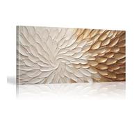 18meng Art Quadro da parete per soggiorno bianco oro piuma astrazione, 60 x 30 cm, su tela, per soggiorno, camera da letto, cucina, stampa artistica da parete, tela con cornice