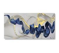 18meng Art Quadro da parete per soggiorno, blu e oro, astratto su tela, 100 x 50 cm, grande XXL, per camera da letto, cucina, decorazione da parete