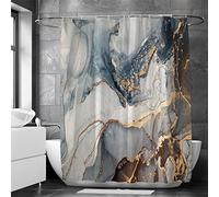 18meng Art Tenda da doccia effetto marmo, 90 x 200 cm, blu verde, grigio, marmorizzata, anti-muffa, impermeabile, in poliestere, lavabile, opaca, con ganci per il bagno