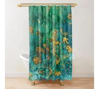 18meng Art Tenda da doccia nera e oro, stile sfumato, colore antimuffa, impermeabile, in tessuto colorato, tenda da doccia, 280 x 200 cm, per vasca da bagno, bagno con 12 ganci