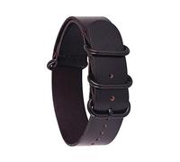 18mm/20mm/22mm/24mm in pelle Nato cinturino Anello Fibbia Uomini sostituzione della fascia del braccialetto da polso Testa di Moro Nero, 24mm