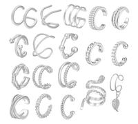 18Pcs Ear Cuff Orecchini Donna Senza Buco Orecchini Senza Buco Donna Orec-chini Finti Don-na Earcuffs Don-na Earcuff Argento Ear Cuff Argento Non Richiede Foratura Regolabile Ipoallergenico Unisex