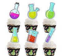 18pcs Glitter Colorato Dessert Cupcake Topper Esperimenti di Chimica Tema Decor Forniture Ragazzi Ragazze Baby Shower Buon Compleanno Decorazioni per feste