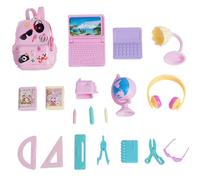 18pcs Mini School Supplies Doll House, tra Cui Piccolo Zaino, Mini Laptop, Lampada da scrivania, Articoli di cartoleria, Globo, Occhiali, Accessori per Bambole Cuffie per Bambole