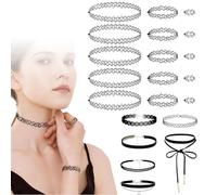 18Pezzi Choker Set Collana, 10 collane girocollo nere, 4 Braccialetti e 4 Anelli, choker donna, adatti a varie occasioni come la vita quotidiana di donne e ragazze, Balli Di Compleanno Di Halloween