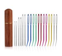 18pz Aghi da Cucito con Cruna Grande, Alluminio Kit di Aghi da Cucito con Cruna Grande con Ago Curvo e Ago Smussato e Custodia in Legno per Aghi per Progetti di Quilting Perline Uncinetto