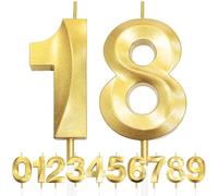 18th Candela di Compleanno Glitterata Oro, 3D Design Candele Numero, Decorazioni Cake Topper, Candela per Torta per Festa di Compleanno, Anniversario di Matrimonio, Baby Shower, Decorazione di Festa