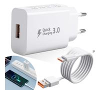 18W Caricatore Rapido per Samsung Galaxy A14 A15 5G S10 S9 A32 A21S A53 S23 S22, QC3.0 Caricabatterie Presa AC con Cavo USB C 2m Compatibile con Xiaomi/Redmi/Huawei/Google Pixel