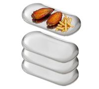 18x8 cm ovale Piattini da antipasto, in acciaio inox Piccoli piatti,Set di 4, argento,Dessert Piatti per Sushi, Frutta forno/Lavabile in lavastoviglie