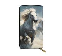 19,1 x 10,4 cm pochette lunga, Horses running wild in the river portafoglio in pelle, scomparto con cerniera grande capacità, un buon regalo per gli amici, nero, Taglia unica