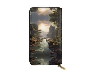 (19,1 x 10,4 cm) Pochette lunga, montagne e fiumi, portafoglio in pelle con cerniera con scomparti multipli, grande capacità, un buon regalo per gli amici