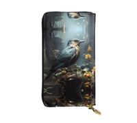 (19,1 x 10,4 cm) Pochette lunga, portafoglio in pelle nera con cerniera a fiori e uccelli con scomparti multipli grande capacità, un buon regalo per gli amici