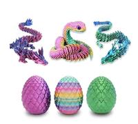 19 Pcs 3D Printed Articulated Snake Inside Egg Fidget Toy Keychain for Home Bathroom Desk Decor Christmas Halloween Party Gift Idea(3D Printed Dragon 01)