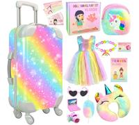19 pezzi accessori per bambole da 45,7 cm Valigia bagaglio set da viaggio con vestiti per bambole macchina fotografica, cuscino, borsa, vestito, occhiali, bambola roba fit 18 pollici bambola, regalo