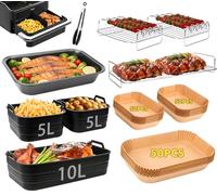 19 pezzi accessori per friggitrice ad aria calda Cosori Dual Blaze 10L & Ninja AF500EU Foodi Flexdrawer 10,4 l, inserto in silicone pieghevole senza BPA, 1 × 10 l + 2 stampi in silicone e griglia da 5