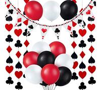 19 Pezzi Decorazioni per Feste Casinò - Poker Bunting Banner, String Decorazioni, Palloncini Lattice Rosso Nero Bianco per Compleanno e Feste a Tema Poker