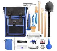 19 pezzi Geology Rock Pick Hammer Kit, 23oz Hammer & 3 pz Digging Chisels Set for Rock Hounding, Gold Mining & Prospecting, Attrezzatura Tool with Blow-and-Suck Ball, Whistle (style2)