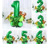 19 pezzi, palloncini in alluminio a tema dinosauro della foresta verde, set per decorazioni per feste di compleanno, festa del bambino 0,1,2,3,4,5,6,7,8,9AnimaleAlluminio