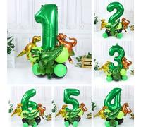 19 pezzi set di decorazioni con palloncini a tema dinosauro della giungla, numeri verdi da 32", ottimo per feste di compleanno a tema giungla 1,2,3,4,5,6,7,8,9Polietilene