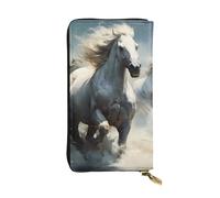 (19 x 10,4 cm) Pochette lunga, cavalli che corrono selvaggi nel fiume Portafoglio in pelle con cerniera con scomparti multipli grande capacità, un buon regalo per gli amici