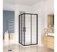 190 cm Box Doccia Angoalre Porte Scorrevoli Vetro Temperato 6 mm Trasparente Anticalcare Telaio Nero Opcao 100x90 cm