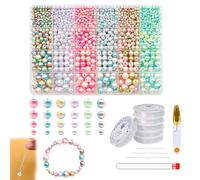 1901 Pezzi Perline per Bigiotteria con 4.5/7.6/10.2cm Iniezione, Forbici, Vaso, Filo Elastico, 4/6/8/10mm Colorate Perle di Vetro per Creazione di Gioielli, Bracciali e Artigianato