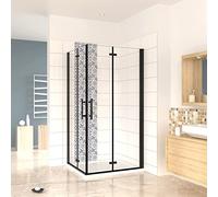 190cm Box Doccia Angolare Doppia Porta Battente Pieghevole 70x70cm in Vetro Temperato Trasparente 5 mm Anticalcare Telaio Nero Opaco