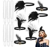 1920S Fasce per capelli con collane, set da 12 pezzi, accessori per costume da flapper da donna, piume e pietre preziose, per feste di Halloween