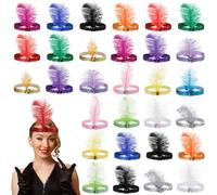 1920S Fasce per capelli con piume - 30 fasce per capelli vintage con paillettes e strass, accessori elasticizzati in 15 colori per eventi retrò da donna