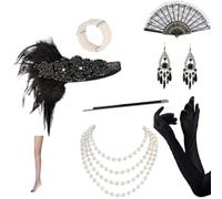 1920s Great Gatsbys Accessori Set Per Le Donne Flapper Fascia Collana Guanti ruggenti anni '20 Costume Accessori Set Grande Abbigliamento