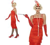 1920s Rosso Lungo Costume Charleston Charelston Completo TAGLIE S-XXL