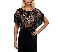 1920S Stola Sciarpa Donne Paillettes Bustette Retro Elegante Capo Vittoriano Natale Wraps Sciarpa Lucida Donna Per Vestito Da Sera Party Costume Accessori Costumi di Carnevale, O nero., Taglia unica