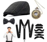 1920s Uomo Accessori, Set di Accessori Anni 1920s per Costume da uomo, Kit costume Gatsby, con Cappello Panama, Elastica Bretella Y-Back, Farfallino, Sigaro, Orologio da Taschino Vintage, Baffi Finti