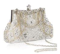 1920s Vintage Perline Frizione Borse Da Sera Flapper Borsa Frizione per Le Donne Matrimonio Formale 1920s Accessori Del Partito, Argento
