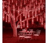 192LED Luci per Pioggia di meteoriti solari da Esterno, Impermeabili, 30 cm, 8 Tubi, luci Decorative a Cascata con ghiacciolo, Timer remoto per Giardino, Festa di Nozze, Decorazione Natalizia (Rosso)