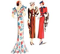 1930's Cucito Motivo, Donna Due Abiti & Sera Abito- Busto: 91.4cm (91.5cm